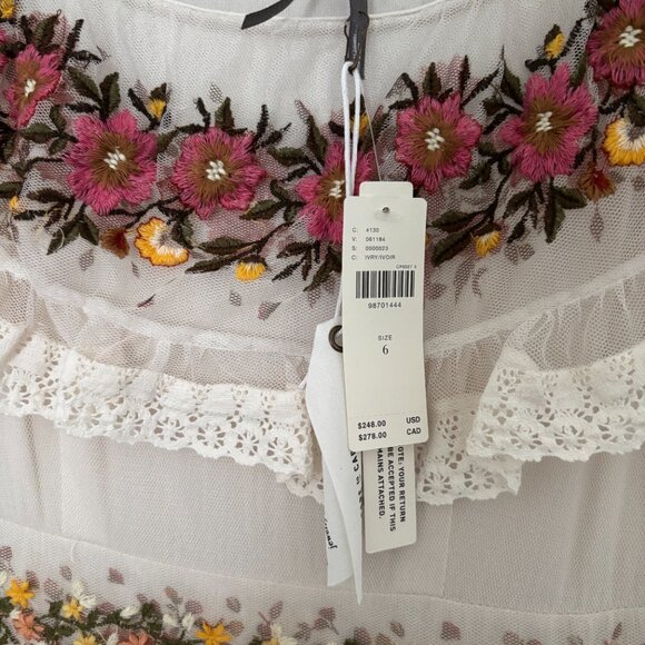 NWT By Anthropologie Ruffle-Sleeve V-Neck Embroidered Tulle Tiered Maxi Dress - Picture 4 of 7